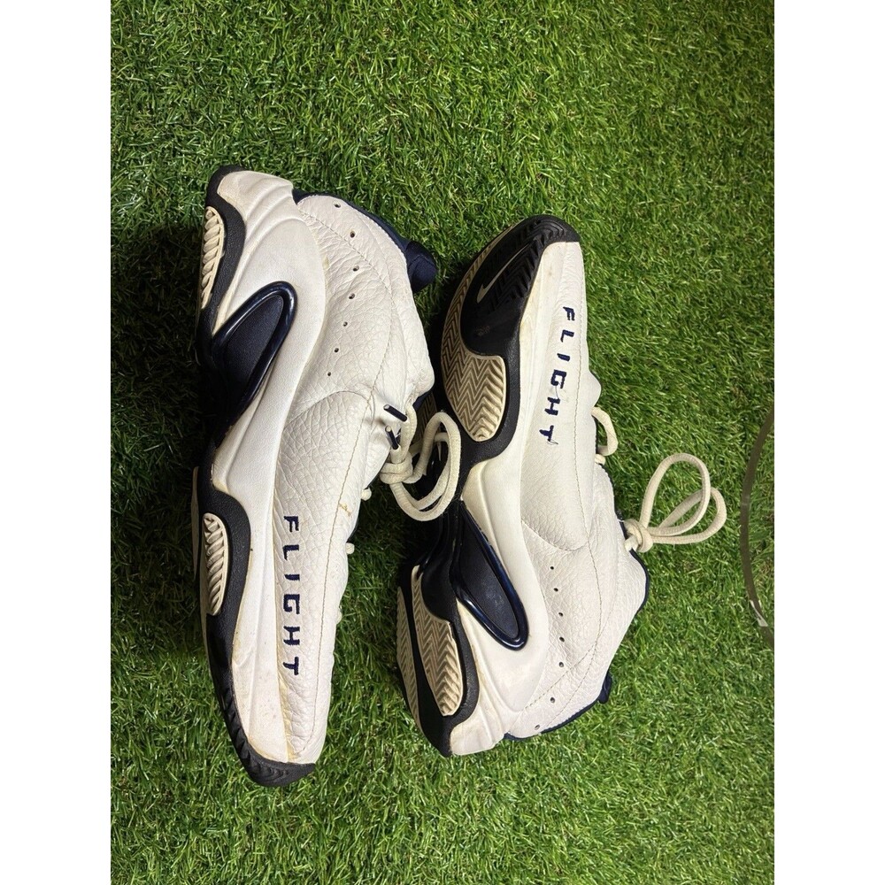 Vintage Nike Flight Basketball Shoes White Navy Leather Men’s 9.5 Y2K Must See!